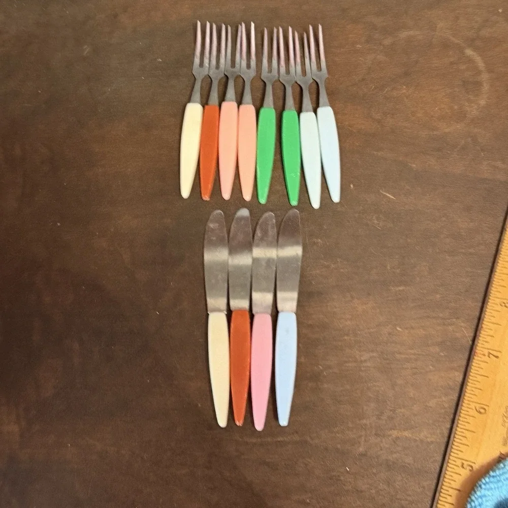 Little Fork Set of 12 Hors D'oeuvre Forks Spreader Retro Stainless Steel 1960's
